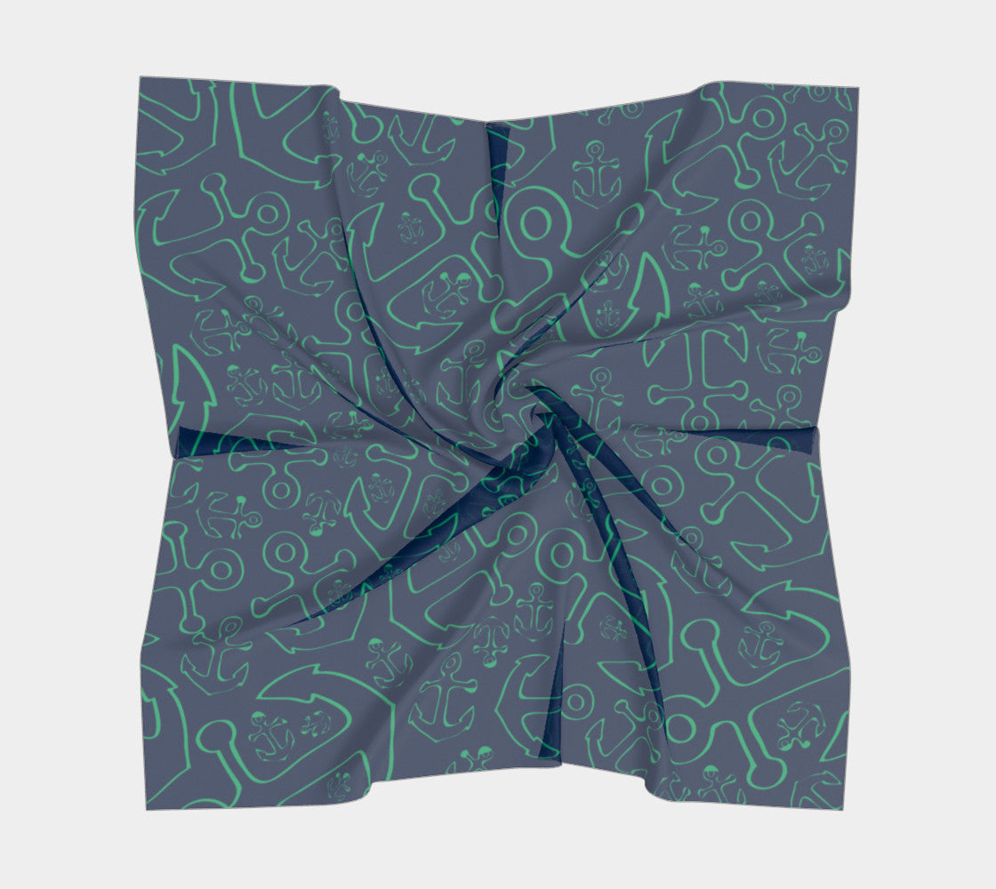 Anchor Dream Square Scarf - Green on Navy - SummerTies