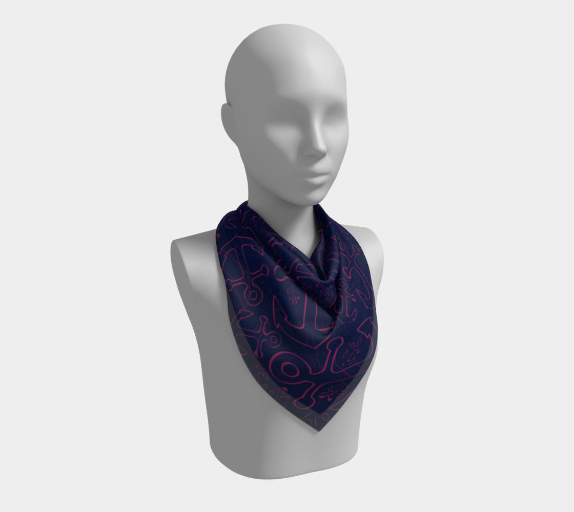 Anchor Dream Square Scarf - Pink on Navy - SummerTies