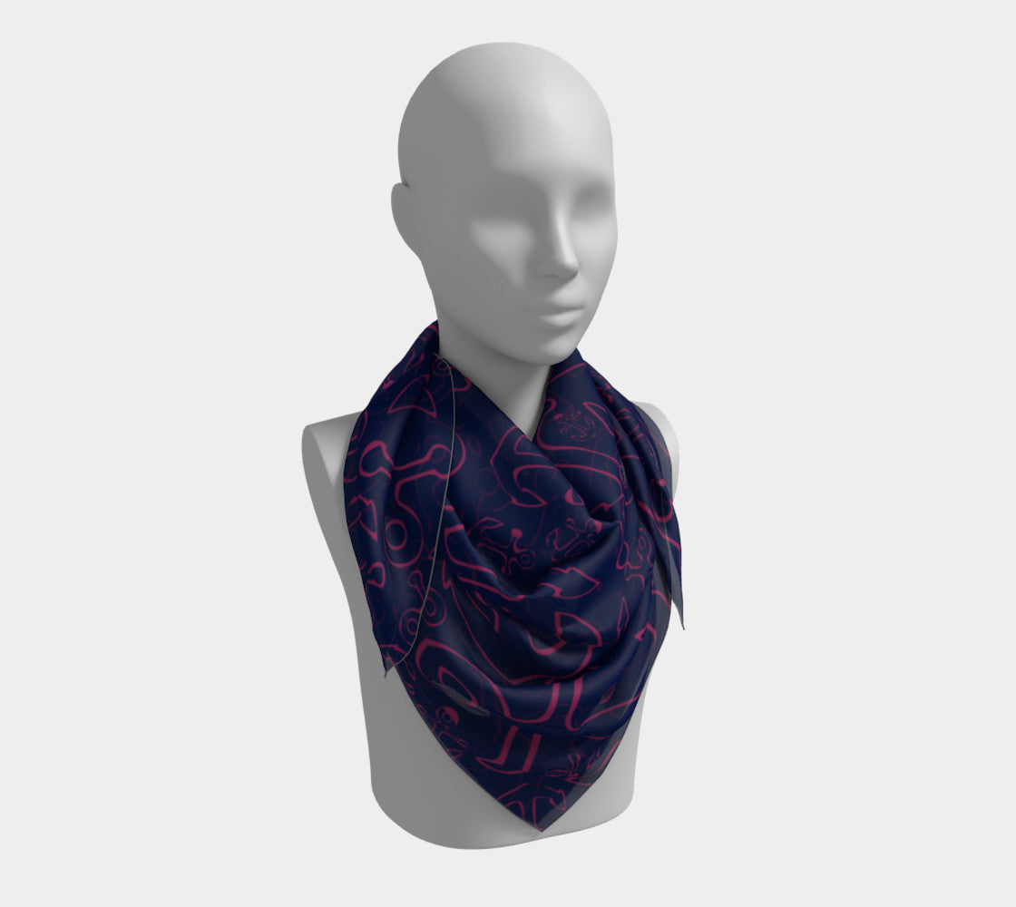 Anchor Dream Square Scarf - Pink on Navy - SummerTies