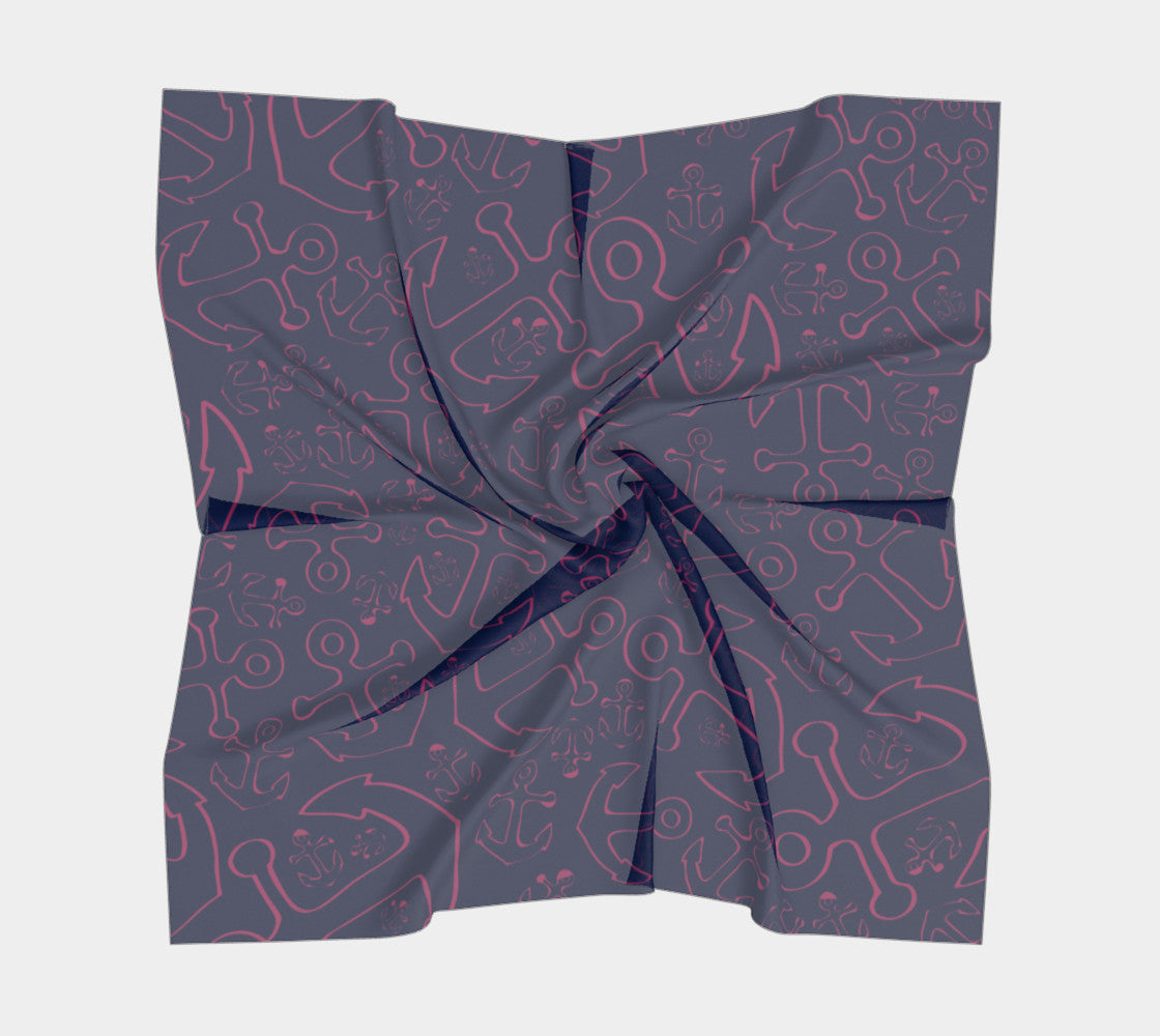 Anchor Dream Square Scarf - Pink on Navy - SummerTies