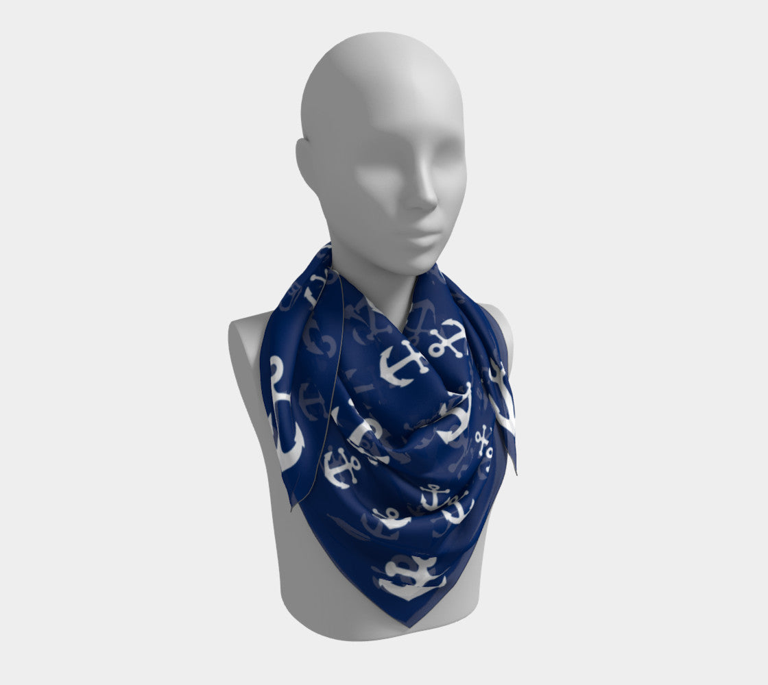 Anchor Pinwheel Square Scarf - White on Navy - SummerTies