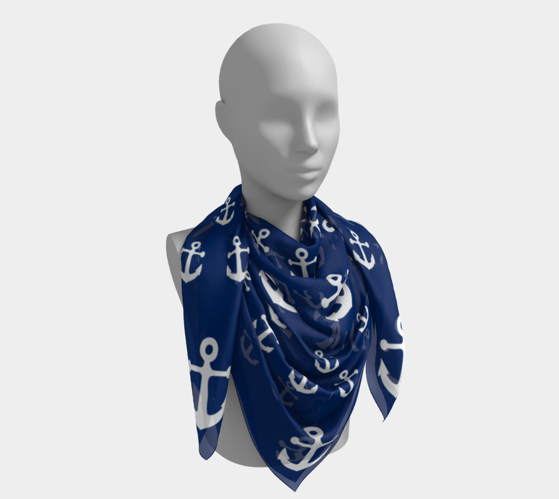 Anchor Pinwheel Square Scarf - White on Navy - SummerTies