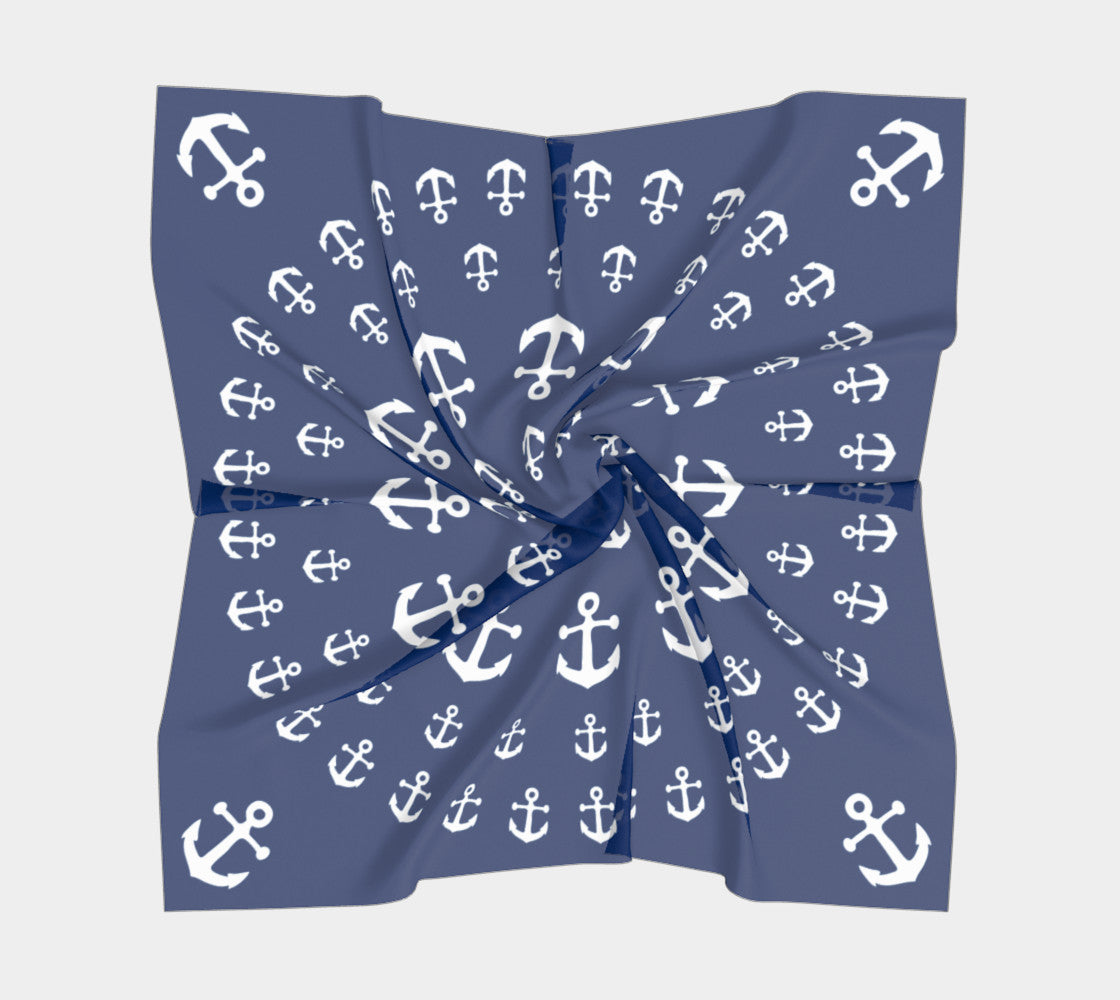 Anchor Pinwheel Square Scarf - White on Navy - SummerTies