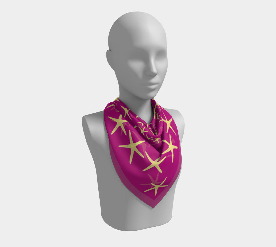 Starfish Square Scarf - Yellow on Pink - SummerTies