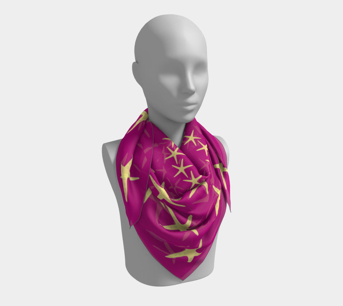 Starfish Square Scarf - Yellow on Pink - SummerTies