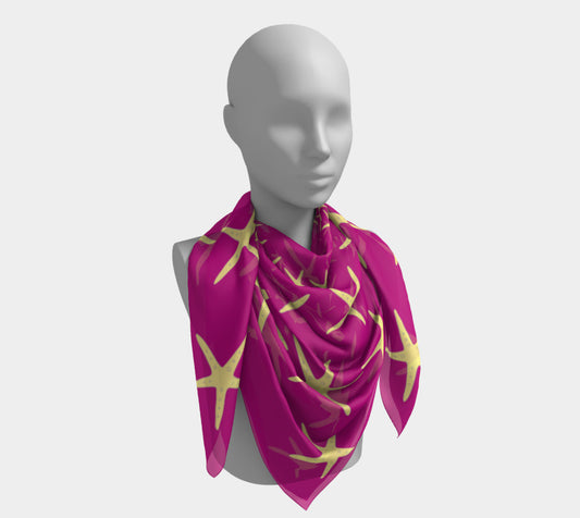 Starfish Square Scarf - Yellow on Pink - SummerTies