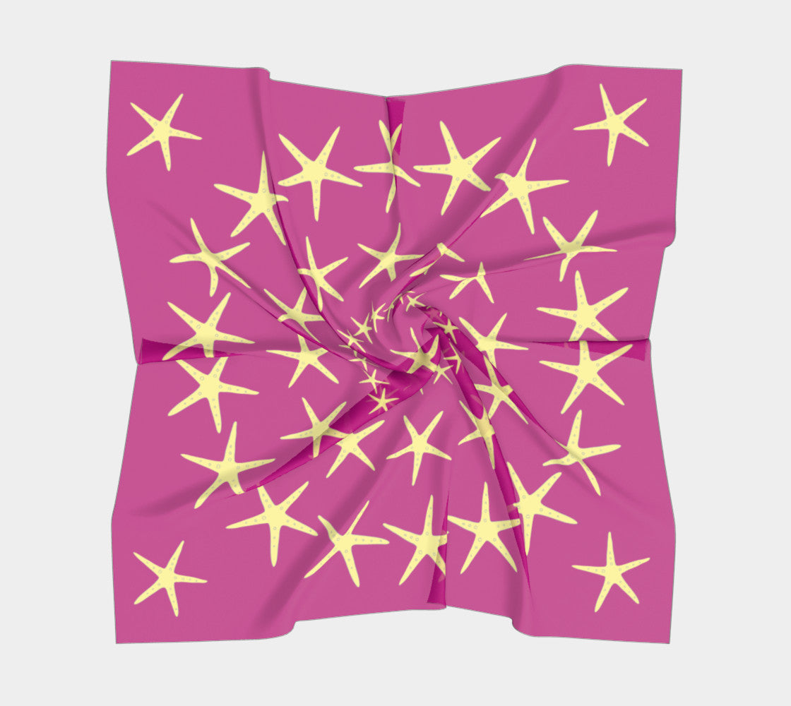 Starfish Square Scarf - Yellow on Pink - SummerTies