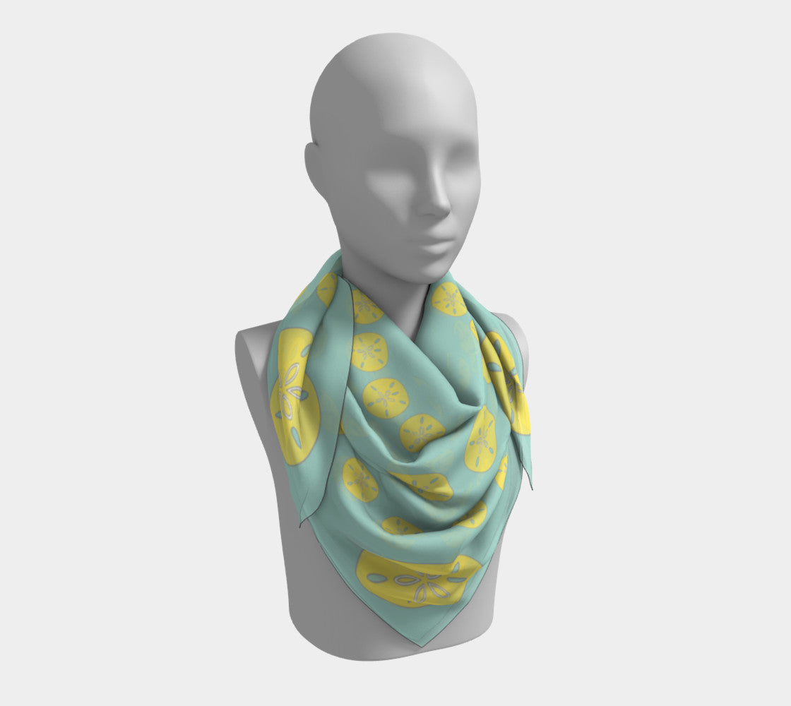 Sand Dollar Square Scarf - Yellow on Aqua - SummerTies