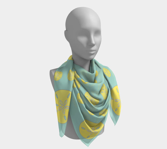 Sand Dollar Square Scarf - Yellow on Aqua - SummerTies