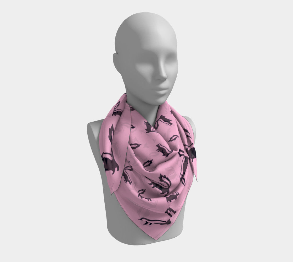Skunk Square Scarf - Black on Pink - SummerTies