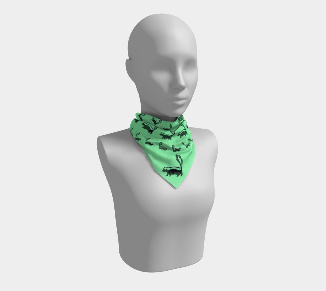 Skunk Square Scarf - Black on Green - SummerTies