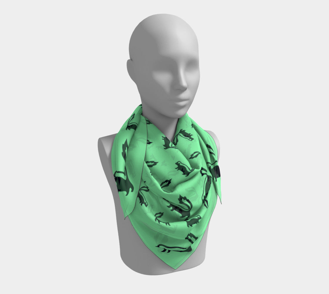 Skunk Square Scarf - Black on Green - SummerTies