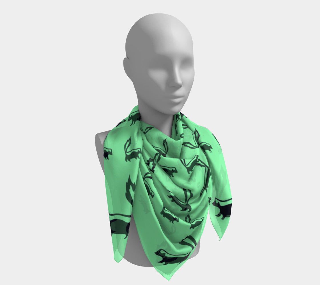 Skunk Square Scarf - Black on Green - SummerTies