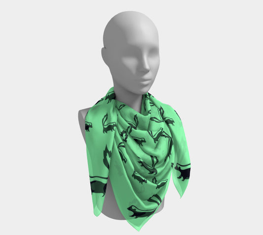 Skunk Square Scarf - Black on Green - SummerTies