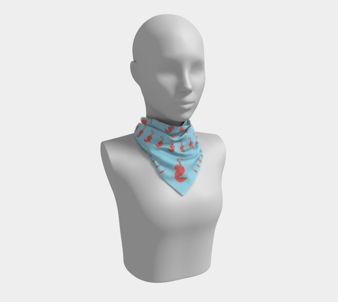 Seahorse Square Scarf - Coral on Light Blue - SummerTies
