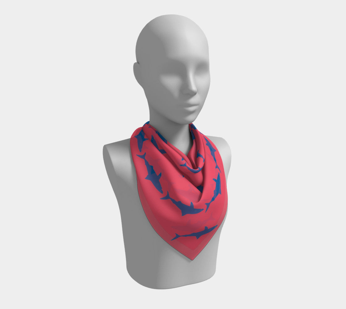 Shark Square Scarf - Blue on Coral - SummerTies