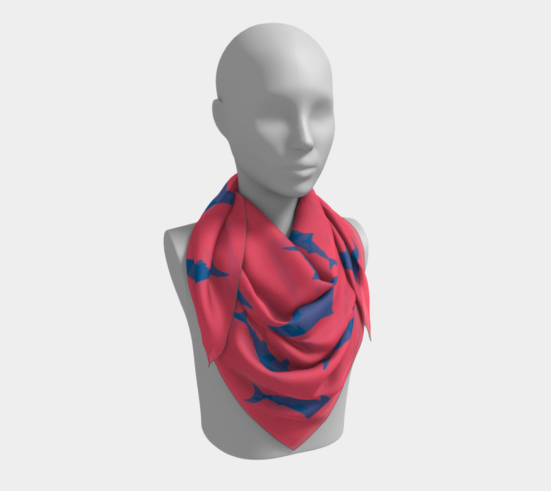 Shark Square Scarf - Blue on Coral - SummerTies