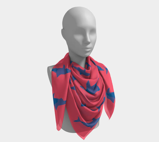 Shark Square Scarf - Blue on Coral - SummerTies