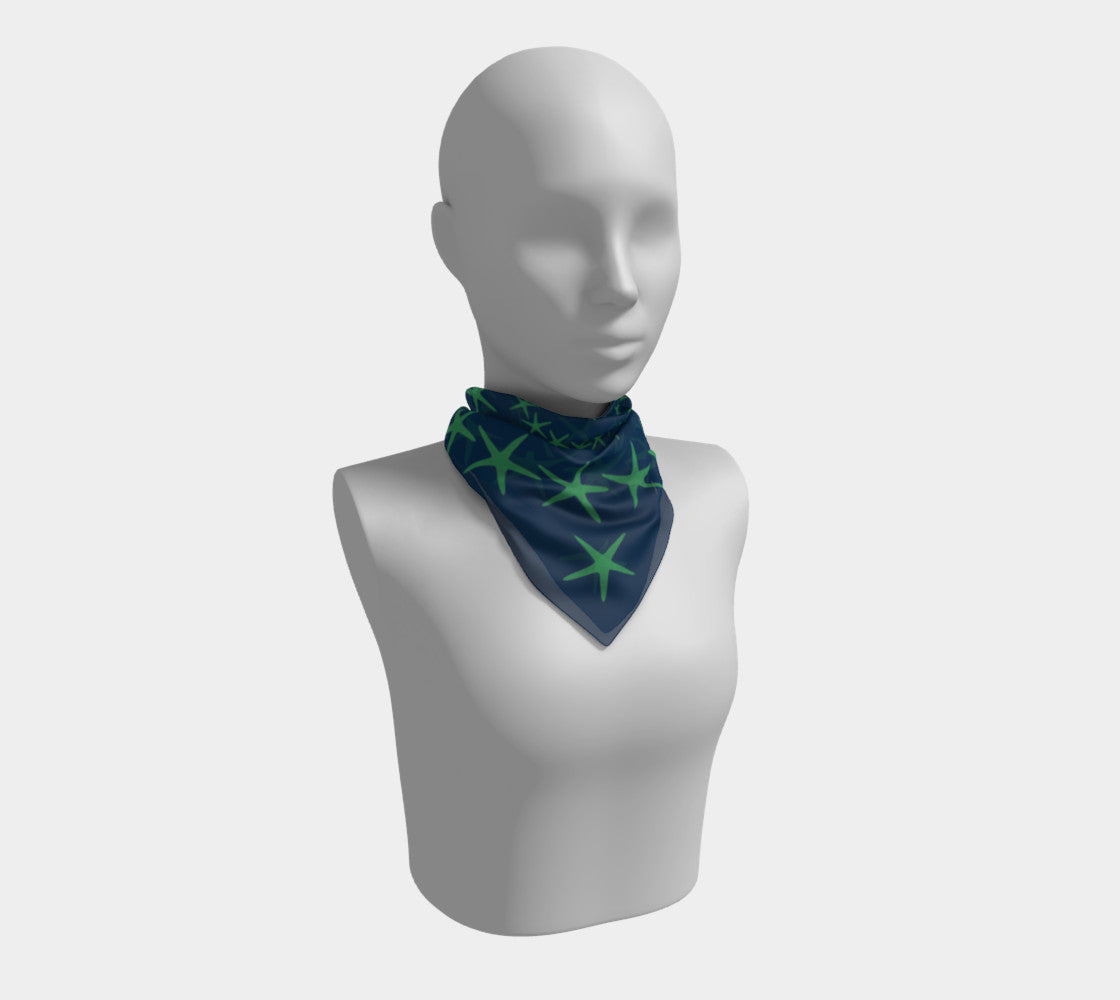 Starfish Square Scarf - Green on Navy - SummerTies
