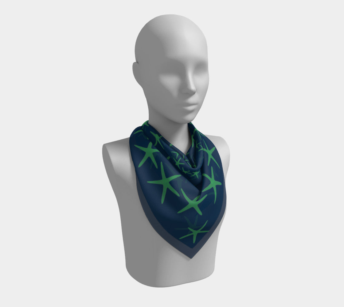 Starfish Square Scarf - Green on Navy - SummerTies