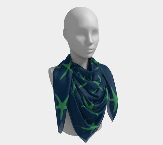 Starfish Square Scarf - Green on Navy - SummerTies