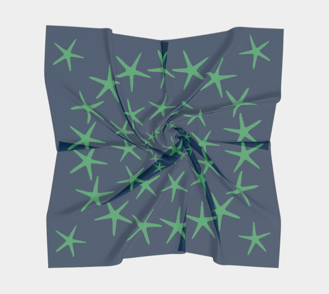 Starfish Square Scarf - Green on Navy - SummerTies