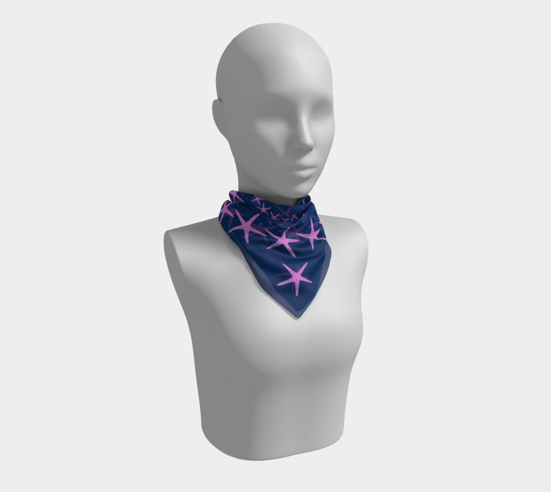 Starfish Square Scarf - Pink on Navy - SummerTies
