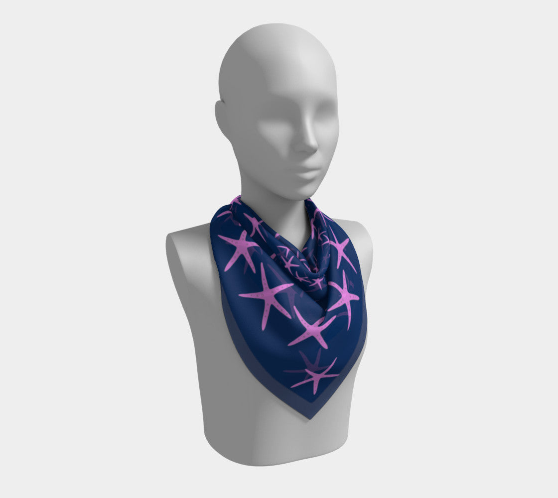 Starfish Square Scarf - Pink on Navy - SummerTies