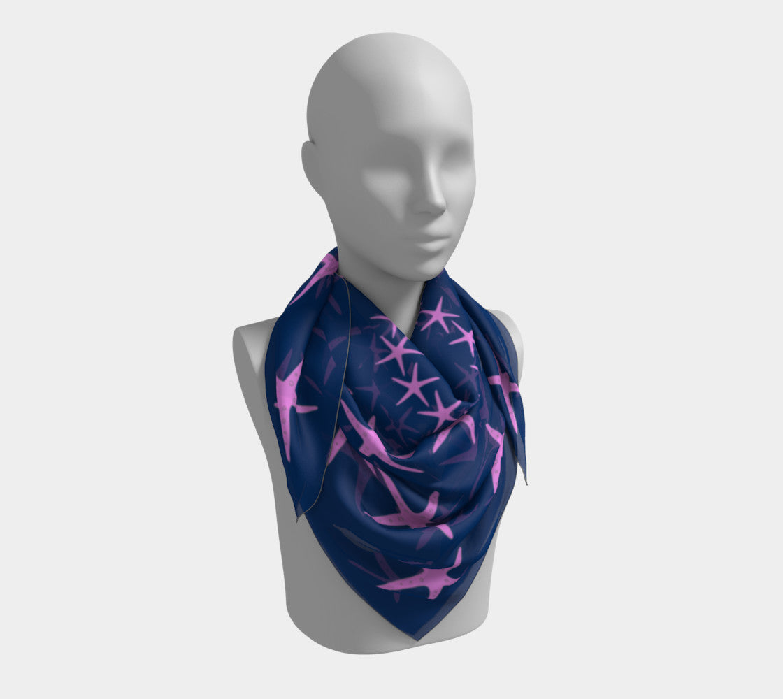 Starfish Square Scarf - Pink on Navy - SummerTies