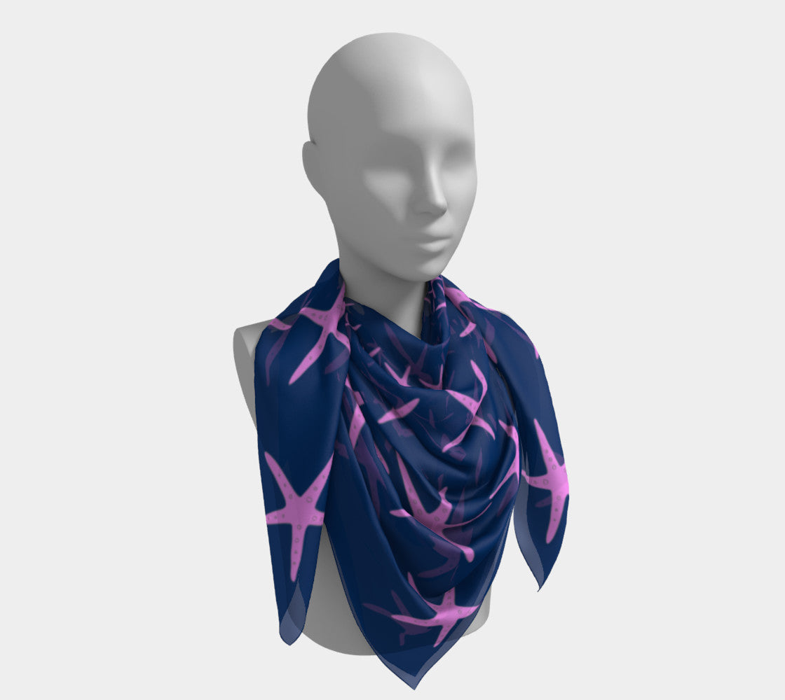 Starfish Square Scarf - Pink on Navy - SummerTies