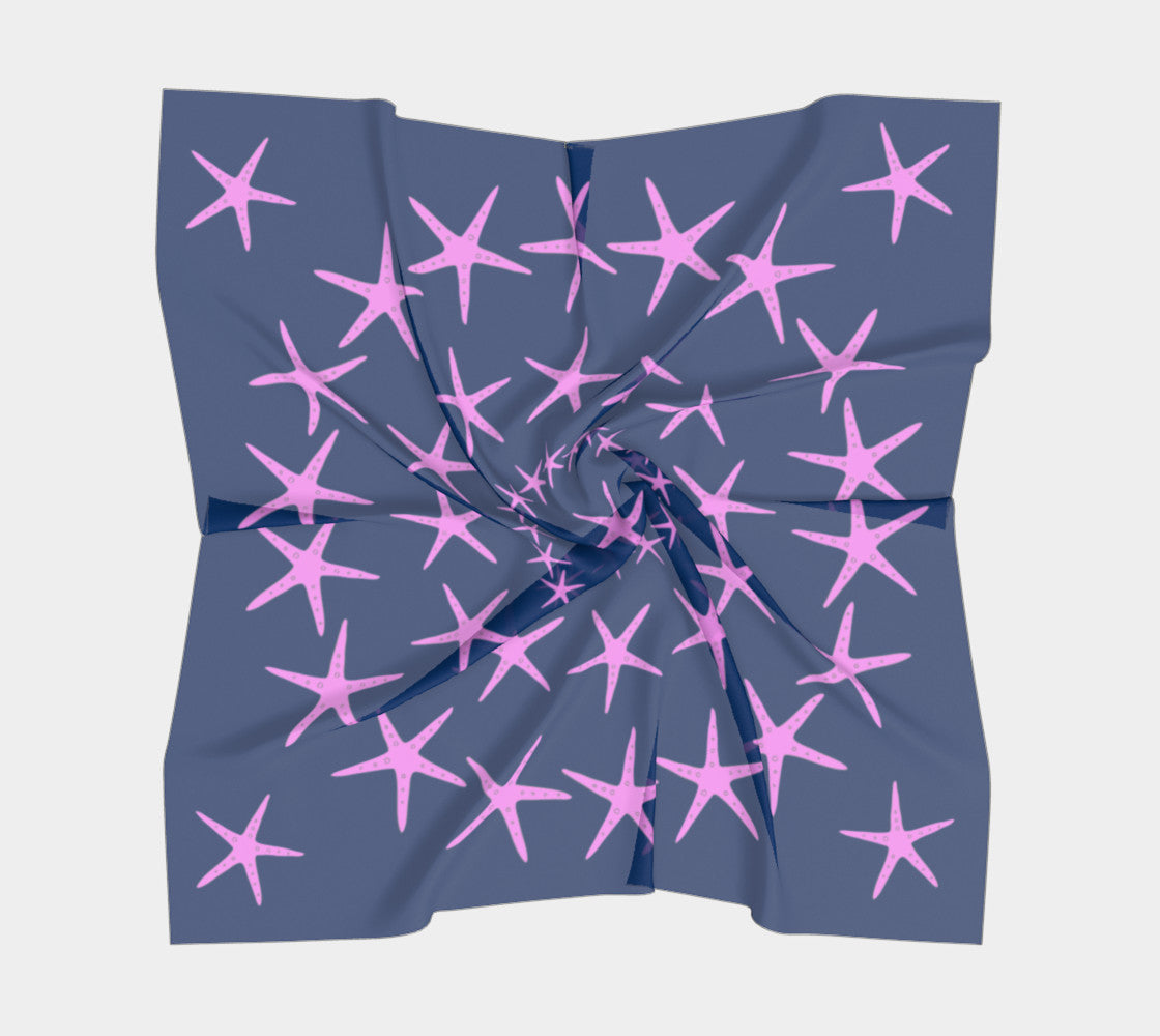 Starfish Square Scarf - Pink on Navy - SummerTies