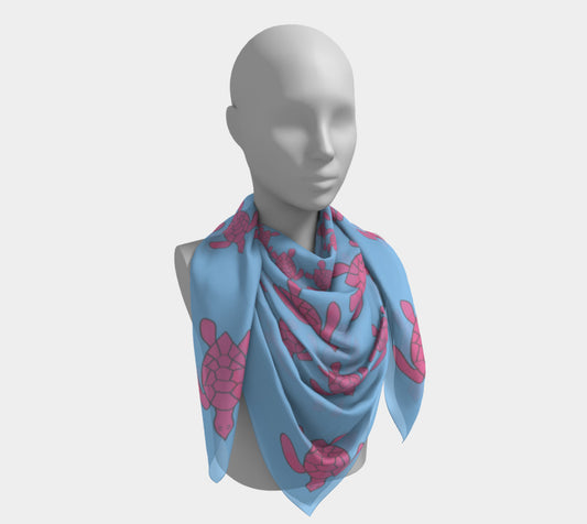 Turtle Square Scarf - Pink on Light Blue - SummerTies