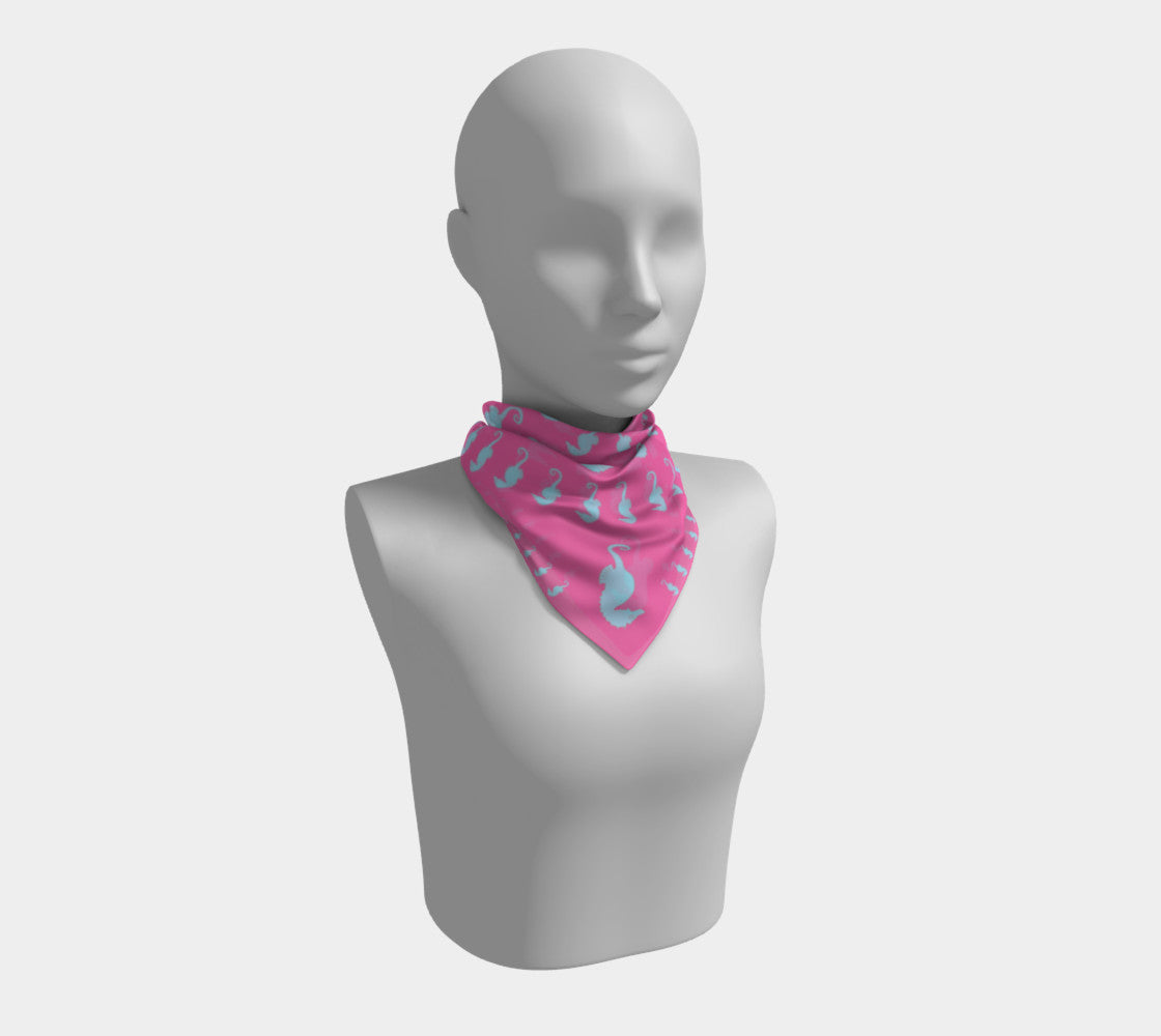 Seahorse Square Scarf - Light Blue on Pink - SummerTies