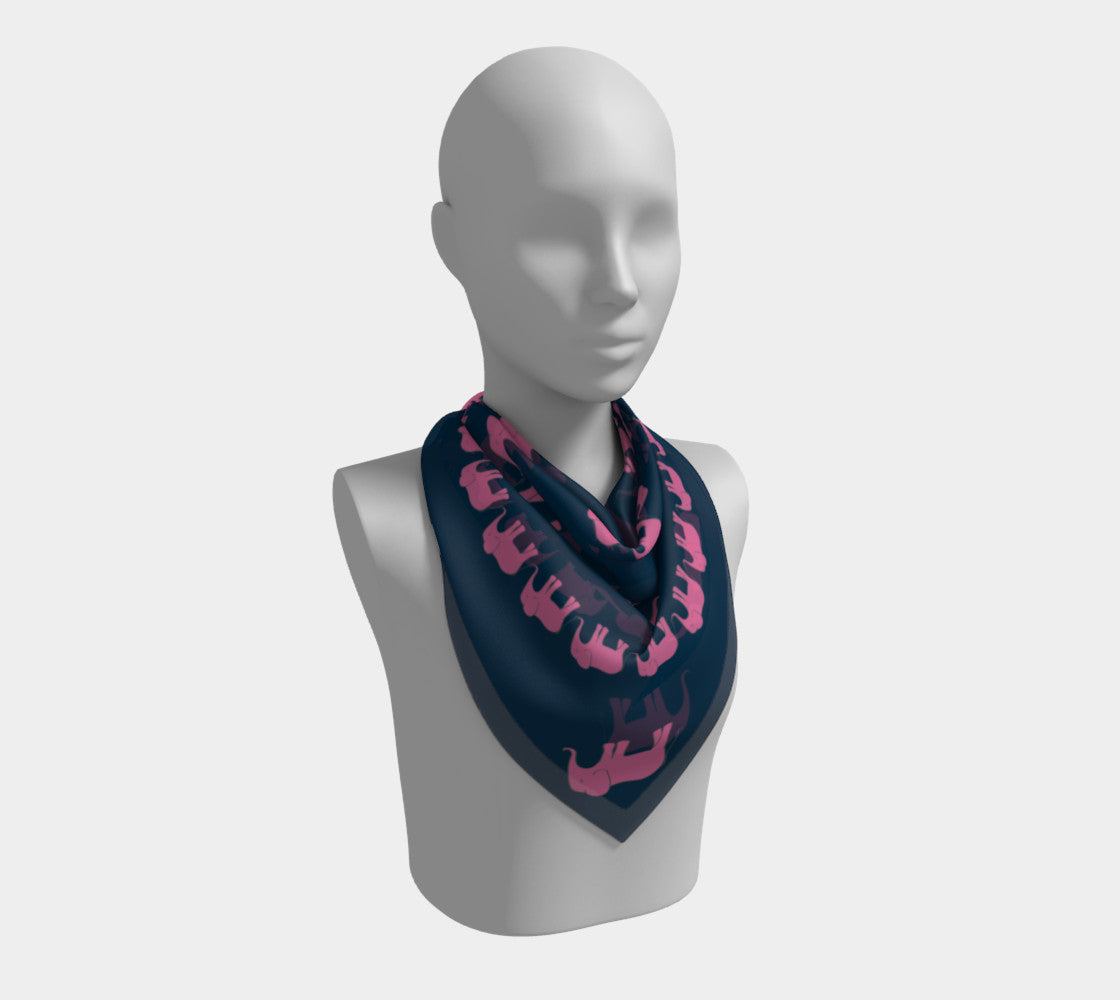 Elephant Square Scarf - Pink on Navy - SummerTies