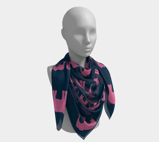 Elephant Square Scarf - Pink on Navy - SummerTies