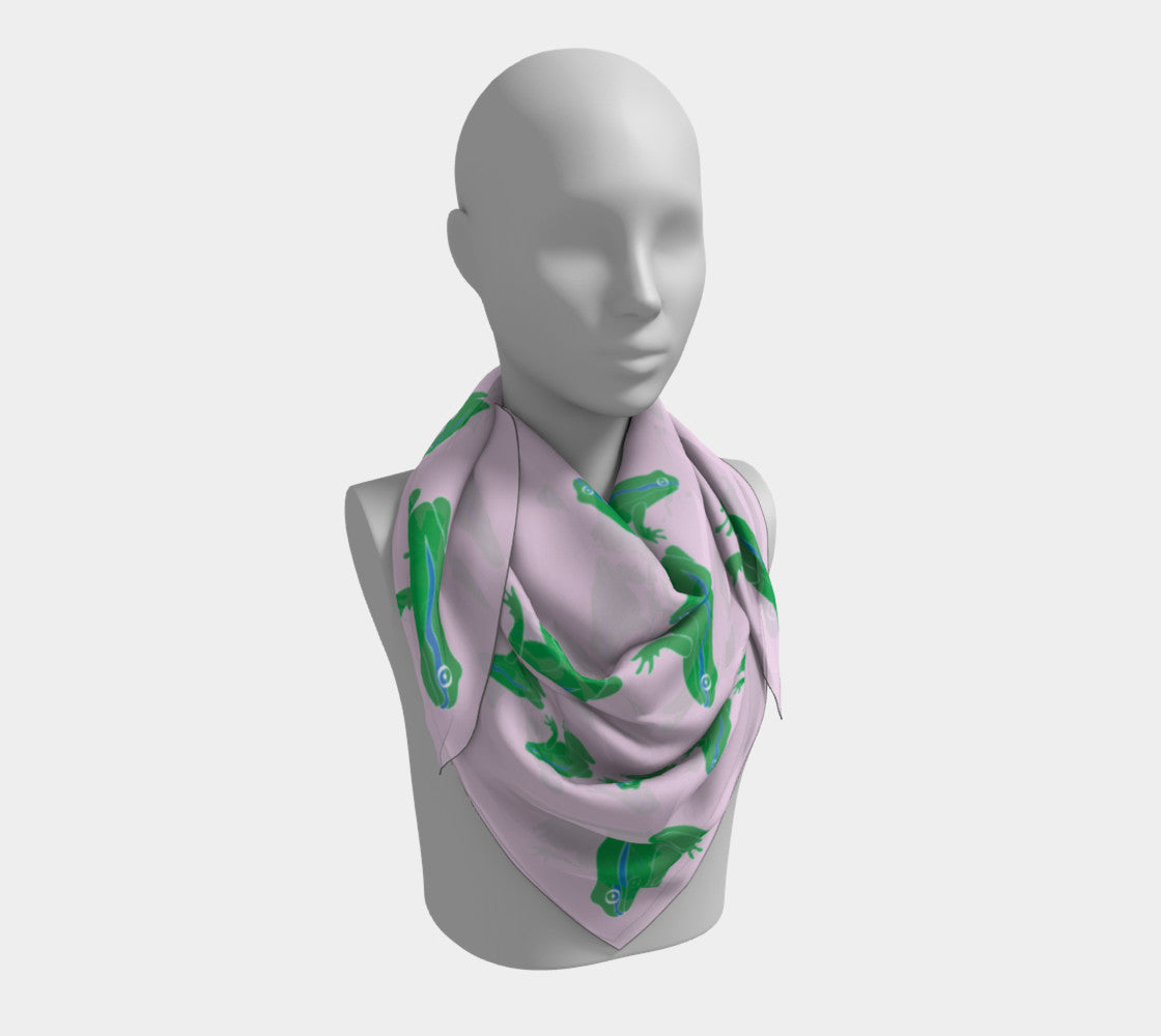 Frog Square Scarf - Green on Pink - SummerTies