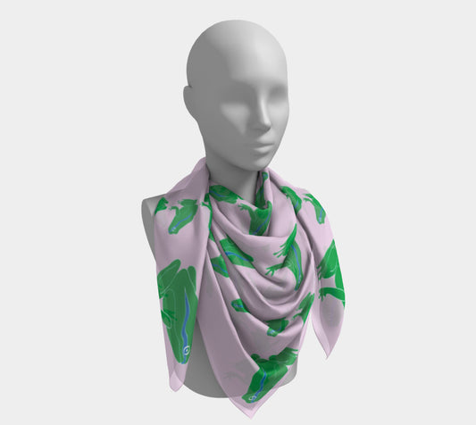 Frog Square Scarf - Green on Pink - SummerTies