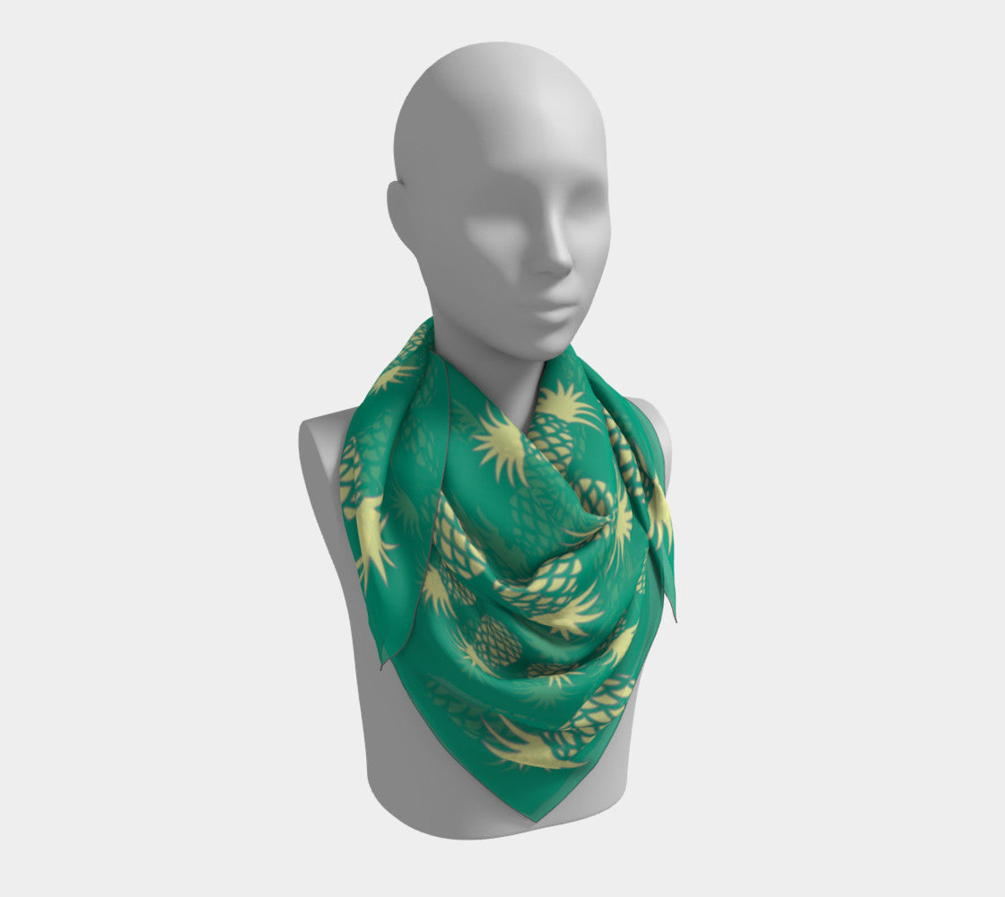 Pineapple Square Scarf - Yellow on Green - SummerTies
