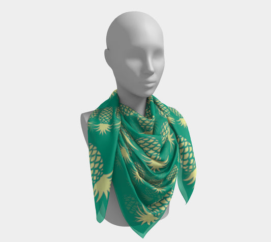 Pineapple Square Scarf - Yellow on Green - SummerTies