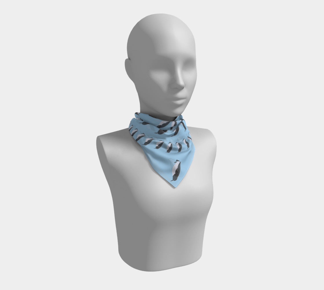 Penguin Square Scarf - Black on Blue - SummerTies