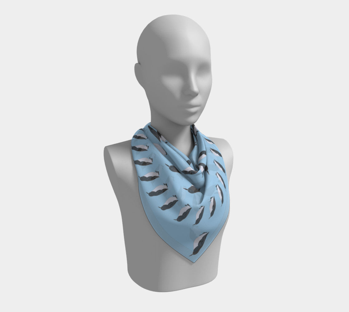 Penguin Square Scarf - Black on Blue - SummerTies