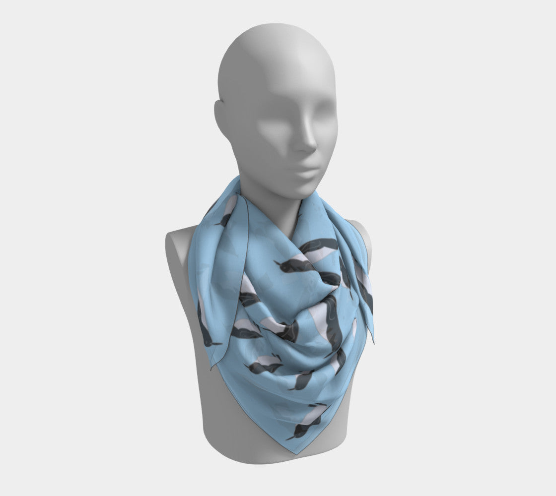 Penguin Square Scarf - Black on Blue - SummerTies