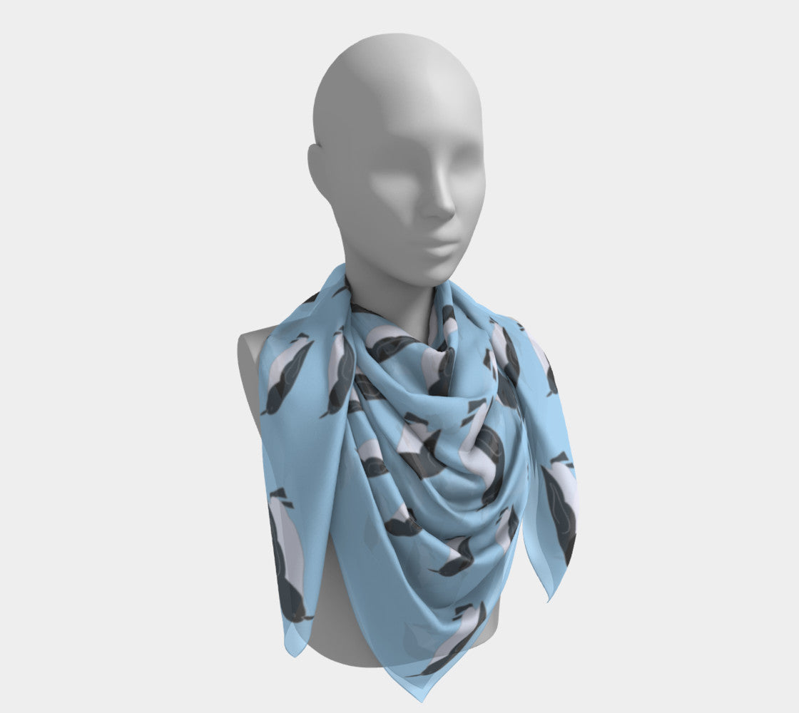 Penguin Square Scarf - Black on Blue - SummerTies