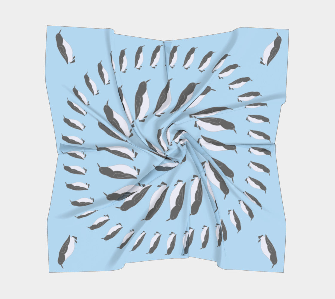 Penguin Square Scarf - Black on Blue - SummerTies