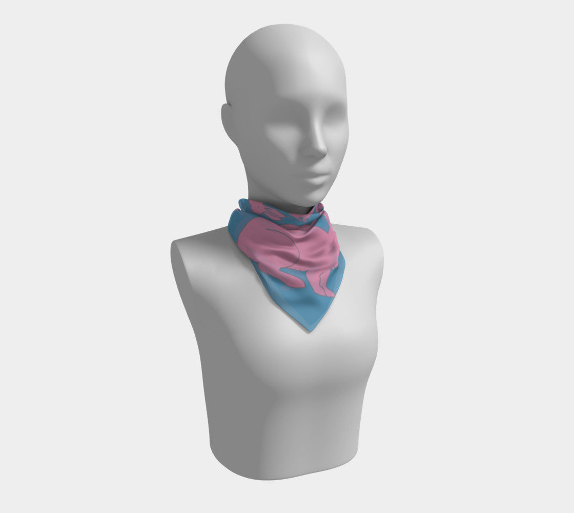 Rabbit Square Scarf - Pink on Blue - SummerTies