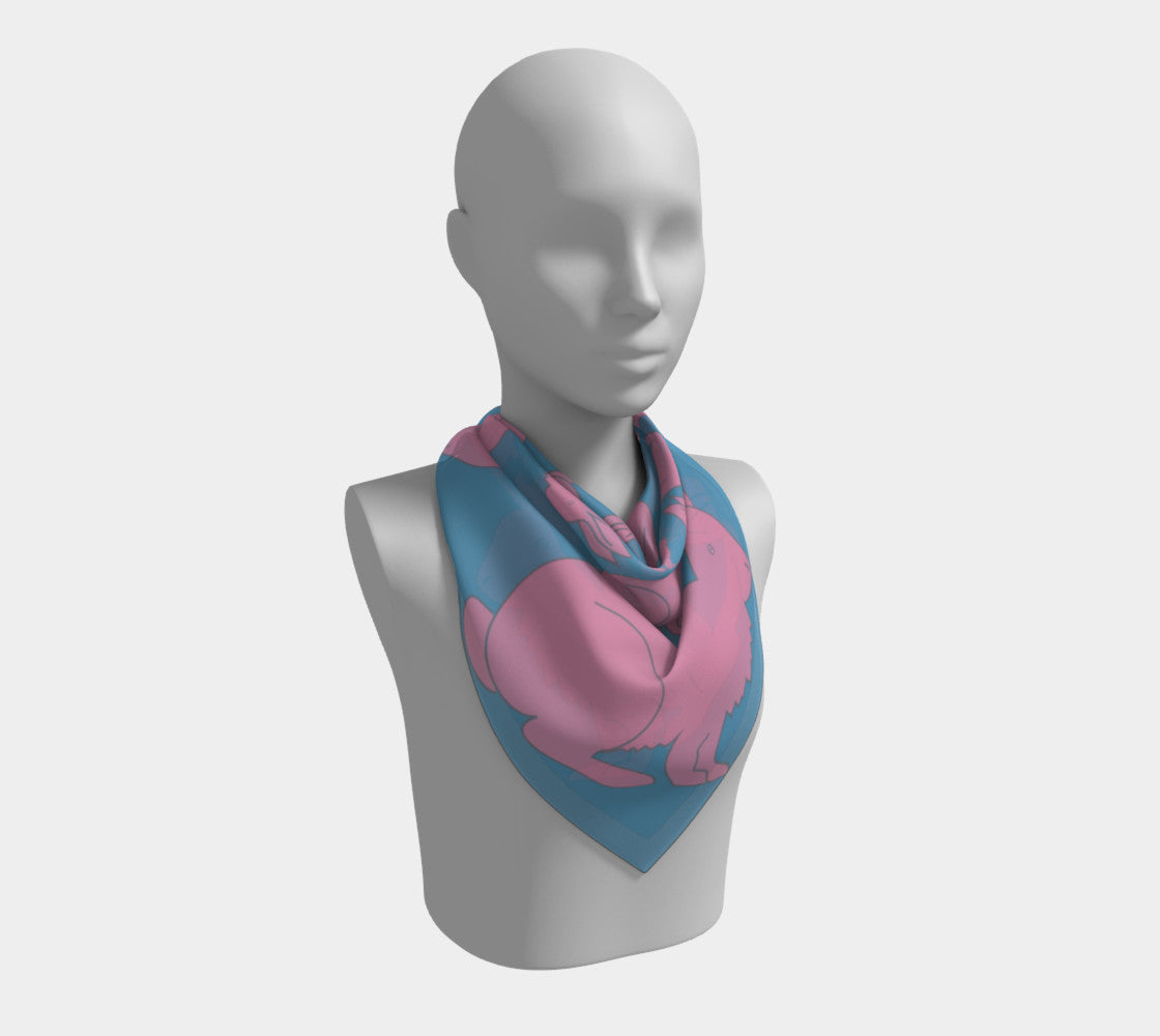 Rabbit Square Scarf - Pink on Blue - SummerTies