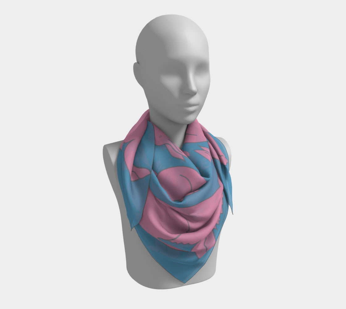 Rabbit Square Scarf - Pink on Blue - SummerTies
