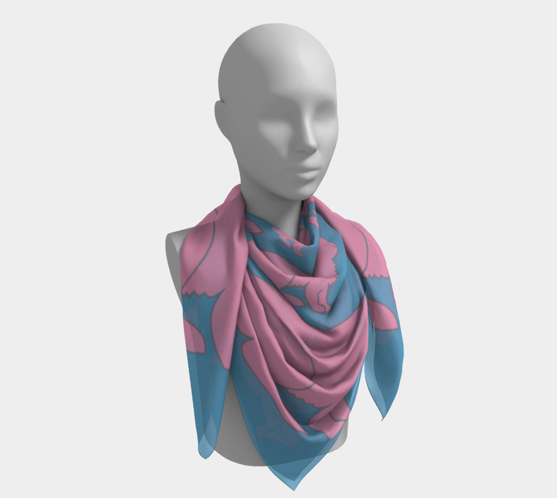 Rabbit Square Scarf - Pink on Blue - SummerTies