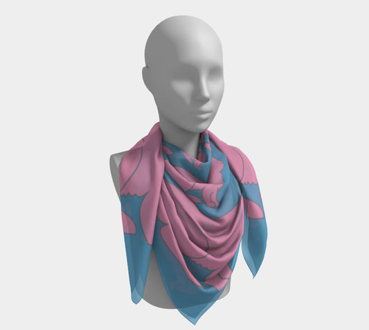 Rabbit Square Scarf - Pink on Blue - SummerTies