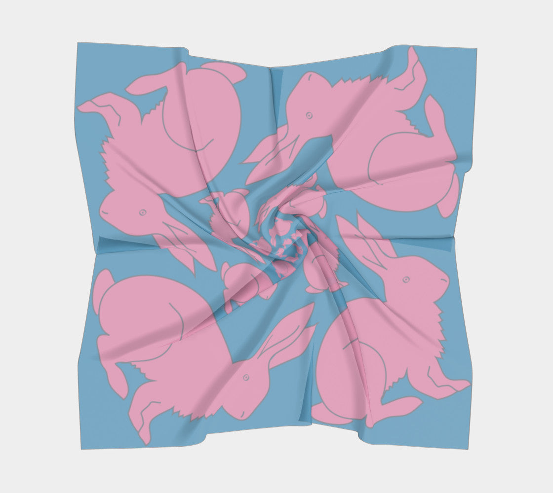 Rabbit Square Scarf - Pink on Blue - SummerTies